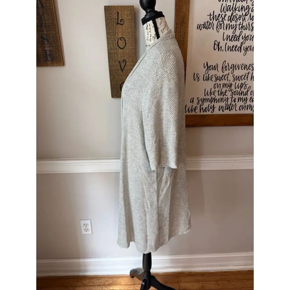 Eileen Fisher Women's Linen Blend Open Knit Longline Cardigan Sweater Gray Sz 2X - Picture 3 of 10